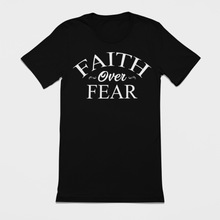 Load image into Gallery viewer, Wear this T-shirt with assurance, wear it like you mean it, wear it like you believe it, and be an inspiration. Faith Over Fear unisex t-shirt Classic t-shirt, fits both men and women (women consider choosing a size down if a more fitted look is desired) Soft and lightweight, with the right amount of stretch, comfortable and flattering for all. Pre-shrunk fabric, 100% combed and ring spun cotton For Print Care: wash cold, turn inside out, gentle cycle mild detergent, no fabric softener