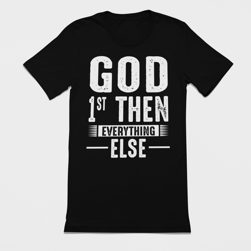 Wear this T-shirt with assurance, wear it like you mean it, wear it like you believe it, and be an inspiration. God 1st Then Everything Else unisex t-shirt Classic t-shirt, fits both men and women (women consider choosing a size down if a more fitted look is desired) Soft and lightweight, with the right amount of stretch, comfortable and flattering for all. Pre-shrunk fabric, 100% combed and ring spun cotton For Print Care: wash cold, turn inside out, gentle cycle mild detergent, no fabric softener